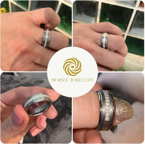 Miniatura 6 de Newshe Jewellery Juego de anillos de boda para él y para ella, bandas de tungsteno AAAAA, circonita redonda, 3 quilates, plata de ley 925