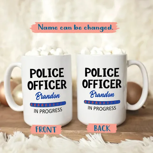 Miniatura 2 de Taza de café personalizada con nombre de oficial de policía en progreso, con nombre de oficial de policía estudiantil, taza de cerámica blanca