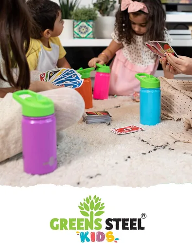 Miniatura 8 de Botella de agua para niños, 12 onzas, color azul, a prueba de fugas con popote y asa, 24 horas de frío, acero inoxidable de doble pared aislada