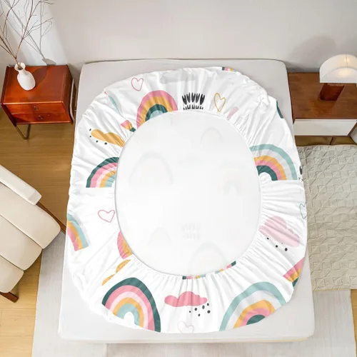 Miniatura 7 de Erosebridal Juego de ropa de cama arcoíris para niñas, sábana de amor en forma de corazón rosa, sábana ajustada con nubes de dibujos animados
