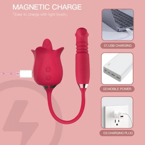 Miniatura 6 de Juguete sexual de rosas para mujeres, estimulador sexual de rosas 3 en 1 para mujeres, 10 lenguas lamiendo y 10 telescópicas y vibrador de rotación