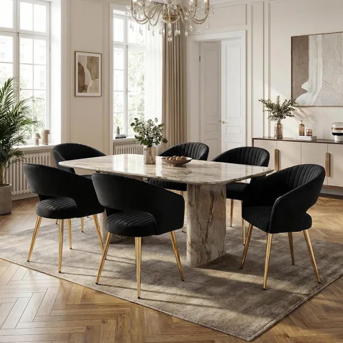 Miniatura 21 de Juego de 2 sillas de comedor modernas, tapizadas de piel sintética dorada con respaldo hueco, sillas de cocina con reposabrazos decorativos