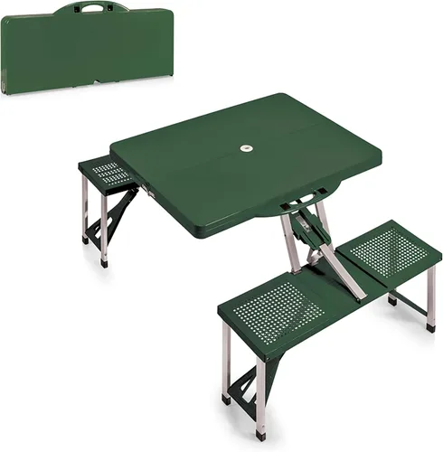 Miniatura 13 de Picnic TIME Mesa de picnic plegable portátil con asientos para 4, mesa de aluminio plegable con bancos y agujero para paraguas, mesa plegable ligera