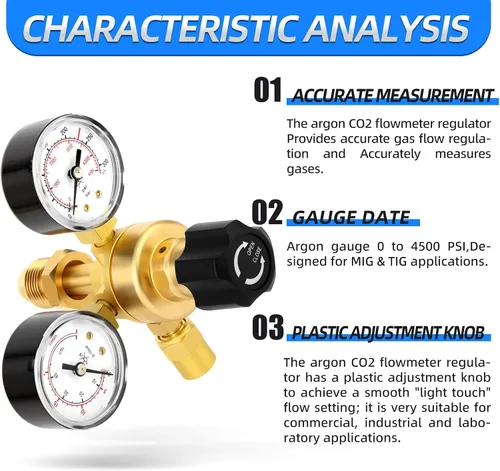 Miniatura 3 de MEANLIN MEASURE Reguladores de CO2 de argón Medidores Regulador de soldadura de gas CGA580 Montaje con Miller Lincoln Mig Tig Weld 0-4500PSI