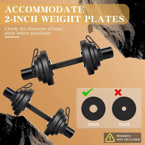 Miniatura 5 de Mancuernas olímpicas de 16 pulgadas, juego de barras de mancuernas cargables para platos estándar de 2 pulgadas, barras de peso con 2 pares