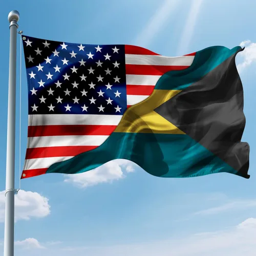 Banderas de las Bahamas de Estados Unidos y las Bahamas de Estados Unidos de América y las Bahamas de 3 x 5 pies de doble cara impresas con 2 ojales