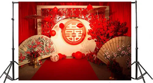 Miniatura 3 de Telón de fondo de boda chino para fotografía, 5 x 3 pies, estilo chino, decoración de boda, telón de fondo rojo para niñas, fiesta de boda