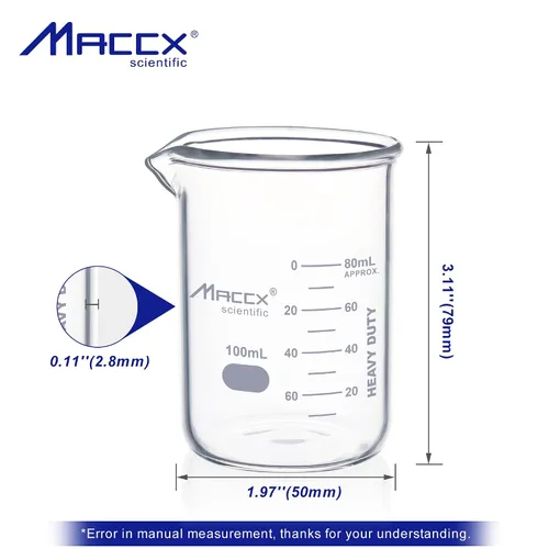 Miniatura 4 de Vaso de vidrio resistente de 3.4 onzas (3.4 fl oz), 3.3 Griffin de borosilicato de forma baja con graduación impresa, paquete de 4, BKL100-004