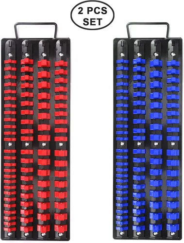 Miniatura 2 de CASOMAN Bandeja organizadora portátil de 80 piezas, juego de 2 piezas, azul y rojo, 1/4 pulgadas, 3/8 pulgadas, 1/2 pulgadas, organizador