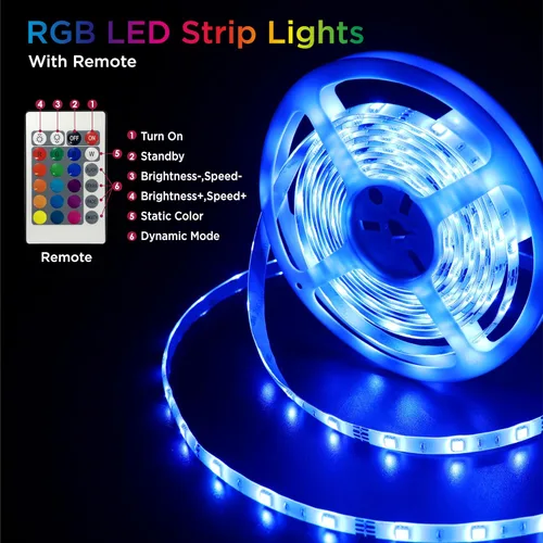 Miniatura 3 de Tira de luces LED, tira de luz RGB de 16.4 pies con control remoto y fuente de alimentación, revestimiento de poliuretano, adaptador ETL de 12 V CC