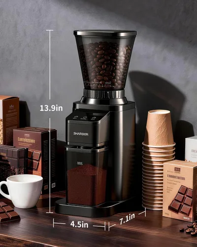Miniatura 7 de SHARDOR Molinillo de café profesional con rebabas cónicas, molinillo de granos de café con 48 ajustes de molienda para expreso, goteo y prensa Negro