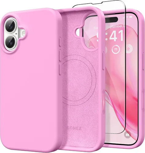 Miniatura 241 de GONEZ Funda de silicona para iPhone 14 Pro Max, compatible con MagSafe, con protector de pantalla + protector de lente de cámara, silicona líquida a