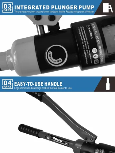 Miniatura 5 de AMZCNC Pinza de engarce hidráulica de 12 toneladas para terminales de cable y alambre, herramienta de engarce de cable terminal de batería