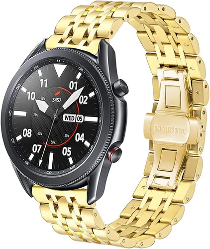 DEALELE Correa compatible con Samsung Gear S3 / Galaxy Watch 1.811 in / Galaxy Watch 3 1.772 in, 0.866 in 7 filas correa de repuesto de metal de Oro