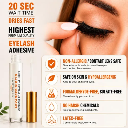 Miniatura 4 de Advanced Biotin - Pegamento de pestañas transparentes para ojos sensibles, seguro, sin látex, hipoalergénico, fuerte sujeción, pegamento de pestañas