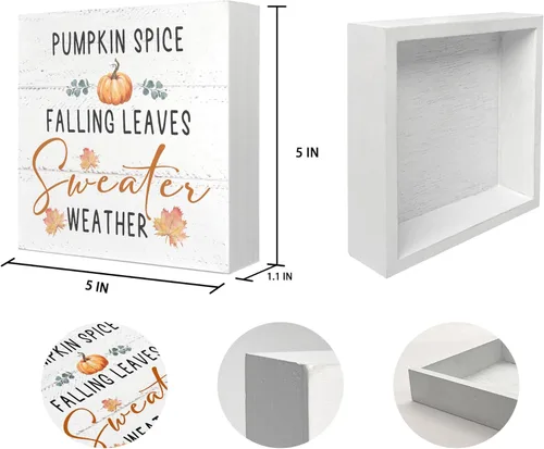 Miniatura 7 de Mtrgdn Decoraciones de otoño para el hogar, diseño rústico de calabaza con hojas que caen y hojas que caen, letrero de caja de madera, decoración