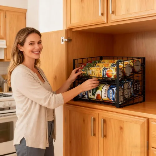 Miniatura 3 de Sbanmao - Paquete de 2 organizadores apilables para latas para despensa, estante ajustable para latas de almacenamiento de alimentos enlatados