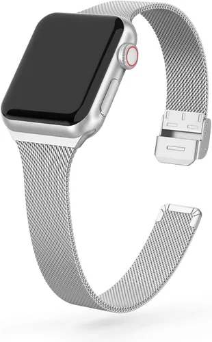 Miniatura 12 de Correa de metal compatible con iWatch 38mm 40mm 42mm 44mm, de acero inoxidable, tejido de metal fino pequeño suave, repuesto para iWatch Series 6 5