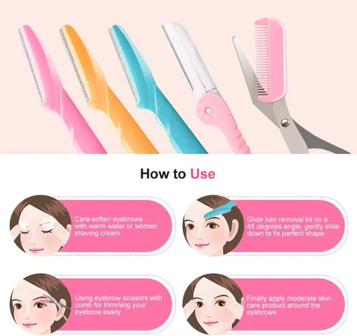 Miniatura 5 de 12 maquinillas de afeitar para cejas, maquinillas de afeitar faciales para mujeres, recortadoras exfoliantes, moldeador de cejas para mujeres, Rosa