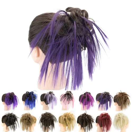 Miniatura 19 de IMISSU 2 piezas de moño de cabello desordenado, extensión de coleteros falsos, ondulados, rizados, para mujeres y niñas (2 unidades rubio ceniza)