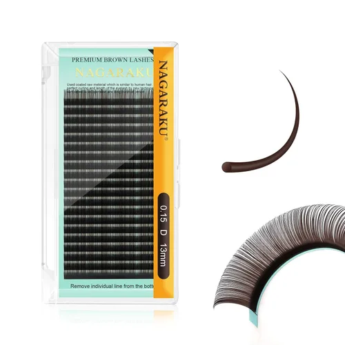 Miniatura 26 de NAGARAKU Extensiones de pestañas de color marrón oscuro 0.003 in, rizo B, 0.276-0.591 in, bandeja mixta, pestañas individuales, volumen de visón