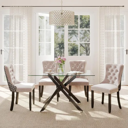 Miniatura 72 de Juego de comedor de 3 piezas con superficie de vidrio transparente, juego de comedor cuadrado minimalista moderno de 36'', juego de mesa de cocina