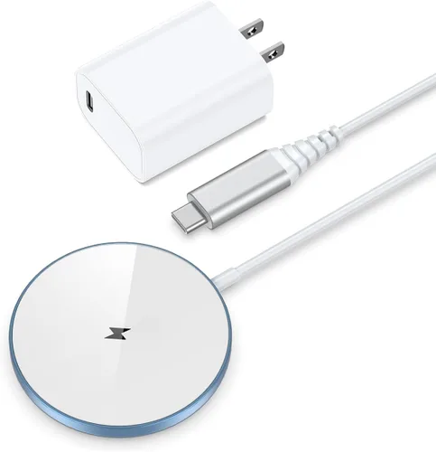 NANAMI Cargador inalámbrico magnético con adaptador PD de 20 W, para MagSafe iPhone 17/16/15/14/13/12 Series y AirPods 3/2/Pro/Pro 2, base Azul