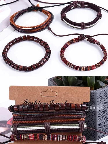 Miniatura 6 de Long tiantian Pulseras de cuero para hombre, estilo hippie, apilables, estilo bohemio, trenzadas, de los años 70, trajes de joyería para hombres