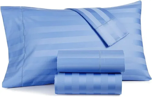 Damask Stripe - Juego de sábanas de algodón Supima de 550 hilos, 4 piezas, tamaño individual, sábanas de bolsillo extra profundo, juego de sábanas