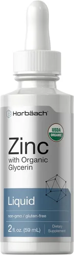 Horbäach Gotas de zinc líquido | 2 onzas | con glicerina orgánica | Vegetariano, sin OMG, suplemento sin gluten