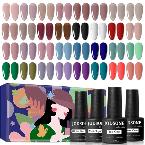 Miniatura 22 de JODSONE Juego de 36 esmaltes de uñas de gel, 32 colores, capa base, capa superior brillante mate y purpurina, juego de esmalte de uñas verde, azul