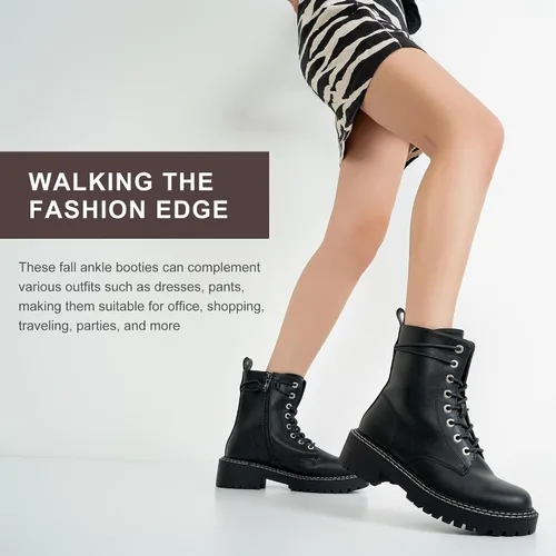 Miniatura 5 de Jeossy Botines de combate 9627 para mujer con tacón bajo con cordones y cremallera lateral