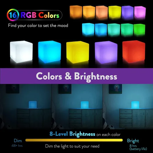 Miniatura 3 de Mr.Go Lámpara de ambiente de luz nocturna LED regulable de 4 pulgadas para niños y adultos, 16 colores RGB, 8 niveles de atenuación, 4 efectos