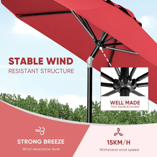 Miniatura 5 de Tempera Patio Market - Sombrilla de mesa para exteriores con botón de inclinación y manivela, sombrilla grande con poste resistente y toldo Rojo