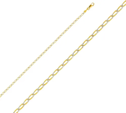 Miniatura 2 de Wellingsale 14k Yellow Gold Solid 2mm Open Figaro 11 White Pave Diamond Cut Chain Necklace