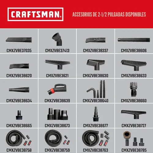 Miniatura 5 de CRAFTSMAN CMXZVBE38759 - Kit de accesorios para manguera de aspiradora seca y húmeda POS-I-LOCK de 2-1/2 pulgadas x 20 pies, manguera de repuesto