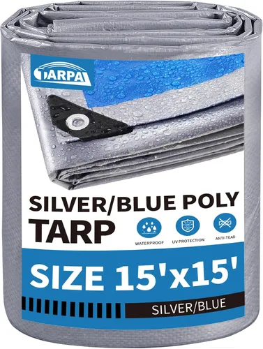 Miniatura 83 de TARPAL Lona azul de 4 x 12 pies, lonas de resistencia media de 8 mil impermeables, resistentes a desgarros con ojales de metal, adecuadas