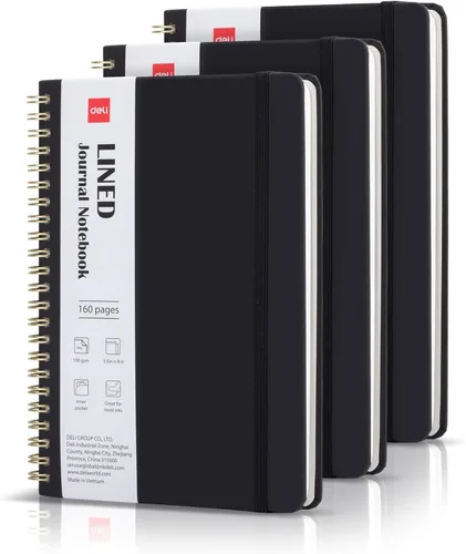 Miniatura 10 de deli Paquete de 6 cuadernos con espiral rayados, 160 páginas, A5 (5.5 x 8 pulgadas), cuaderno de escritura de tapa dura, diario encuadernado