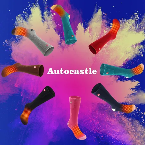 Miniatura 8 de Autocastle Calcetines calefactables para hombre, recargables, con pilas, calentadores de calor, calentados por batería, calentadores de pies