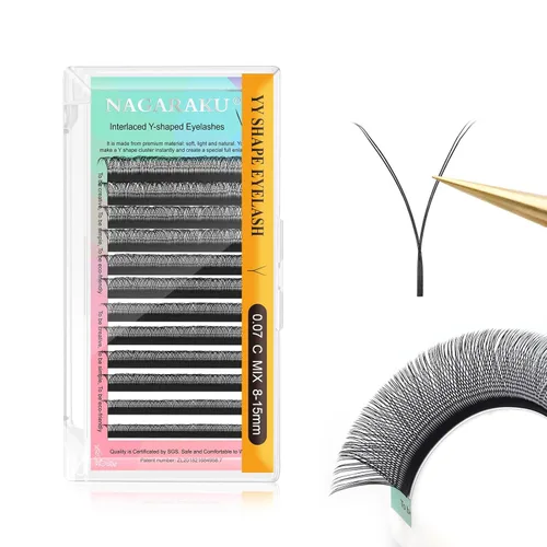 Miniatura 126 de Suministros de extensiones de pestañas NAGARAKU yy, pestañas falsas 0.05mm rizado D, bandeja mixta 8-12mm, prefabricadas 4D, abanico fácil, volumen