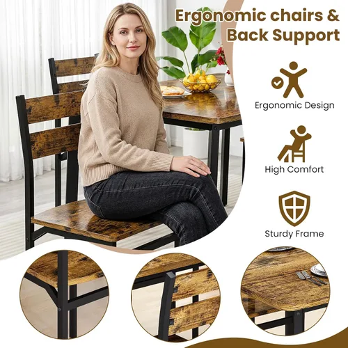 Miniatura 6 de Recaceik Juego de mesa de comedor para 4 sillas de mesa de cocina de madera, juego de mesa de comedor de 5 piezas de granja de 43 pulgadas, juego
