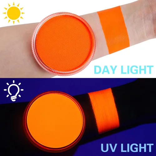 Miniatura 3 de Pintura corporal y facial UV neón naranja (30g/1oz), kit de pintura corporal completa a base de agua, reactiva a la luz negra, fluorescente