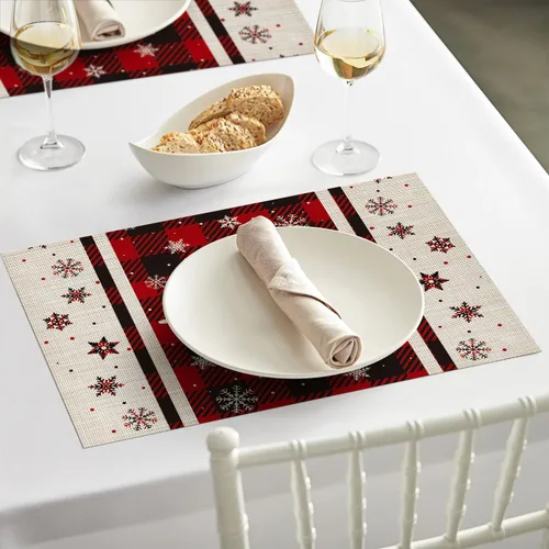 Miniatura 5 de Artoid Mode - Juego de 4 manteles individuales de vinilo con copos de nieve de Navidad, 30x46 cm, lavables, antideslizantes, de PVC, para decoración