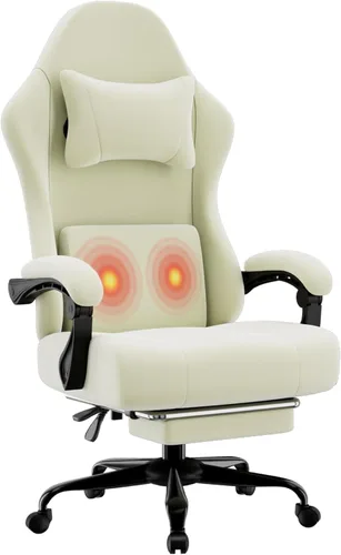Ergonomic Gaming Chair with Massage Lumbar Support and Footrest Height Adjustable Fabric Computer Chair with Pocket Spring Cushion for Video Game