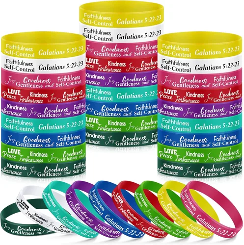 Miniatura 9 de Huquary 48 Piezas Pulseras Fruto del Espíritu Pulseras de Silicona Cristianas Inspiradoras con Escrituras a Granel Religiosas Motivacionales Amor