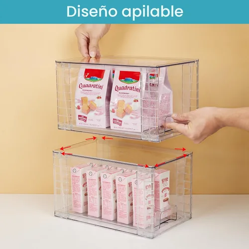 Miniatura 3 de Vtopmart Paquete de 4 cajones grandes apilables de almacenamiento de despensa de cocina, contenedores organizadores transparentes con asas