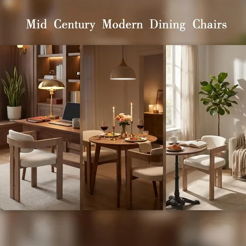 Miniatura 7 de Juego de 4 sillas de comedor modernas de barril, sillas de comedor tapizadas con respaldo curvado y patas de madera, sillas laterales de lino