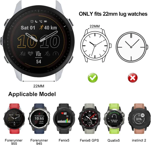 Miniatura 5 de ISABAKE Correa de reloj para Garmin Forerunner 955/945/745, correa de repuesto de silicona de 0.866 in para pulseras Fenix 5/6/Approach S60 Blanco