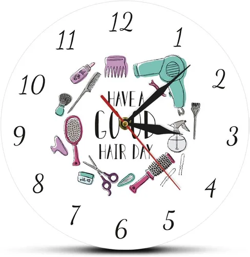 The Geeky Days Have A Good Hair Day Reloj de pared de cuarzo mudo moderno Peluquería Peluquería Peluquería Decoración de pared Peluquería Belleza