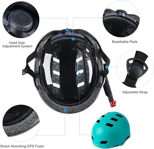 Miniatura 4 de Casco de bicicleta en 3 tallas para adolescentes, niños, jóvenes, adultos, Bavilk Casco de monopatín ajustable multideporte para bicicleta, Verde